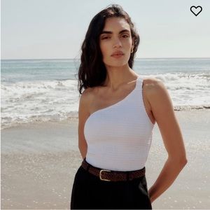 Reformation NWT Holly White Linen One Shoulder Ruched Blouse